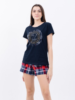 Комплект М+Ш жен. MARGO КЖ 0142 Штамп футболка +шорты тёмно-синий (р.44)