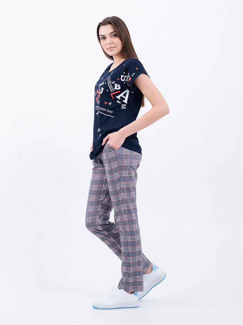 Комплект М+Ш жен. MARGO КЖ 0219 Мгновение футболка+брюки тёмно-синий